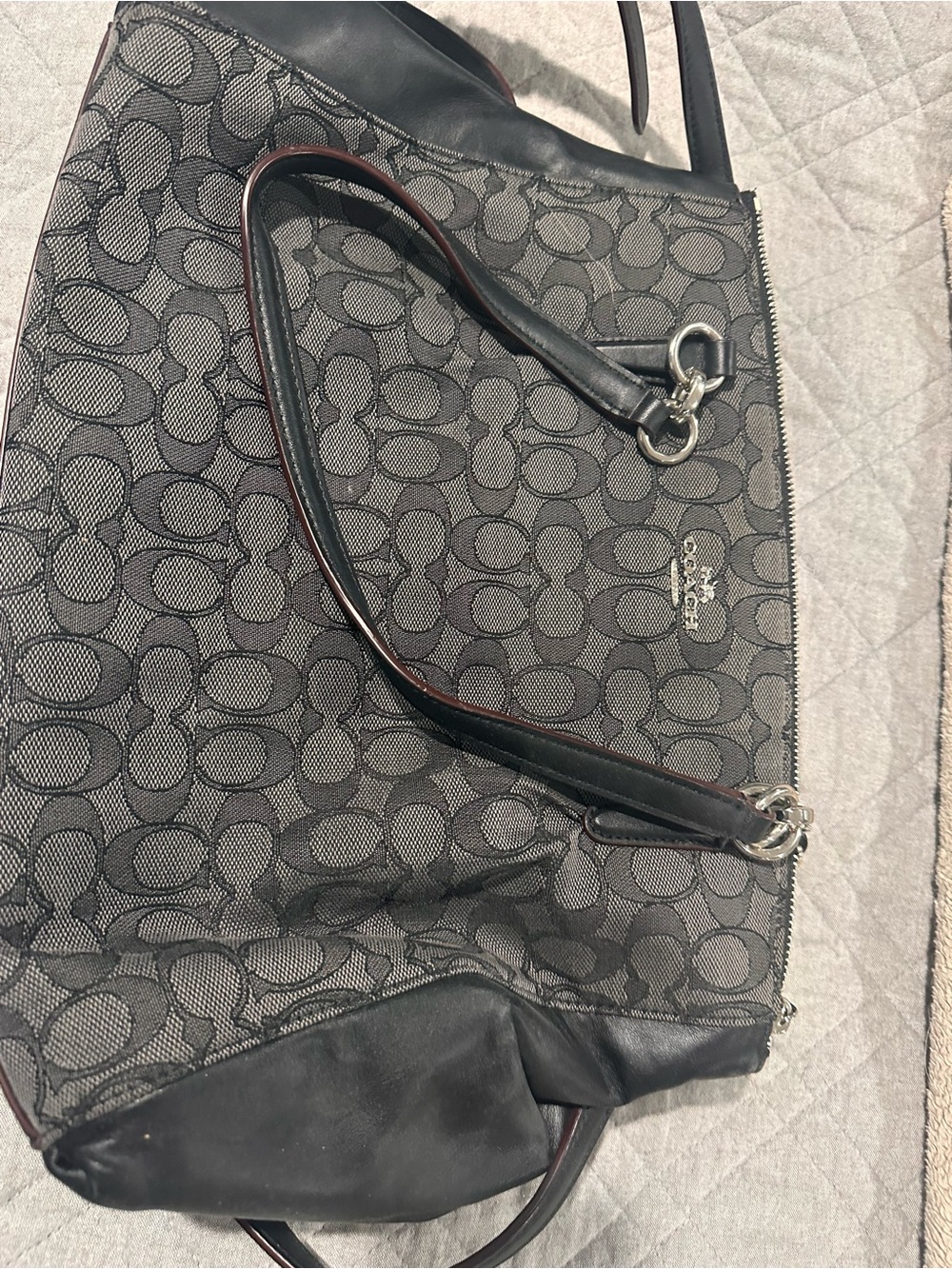 Coach Black Signature Canvas Shoulder Bag with Silver Hardware